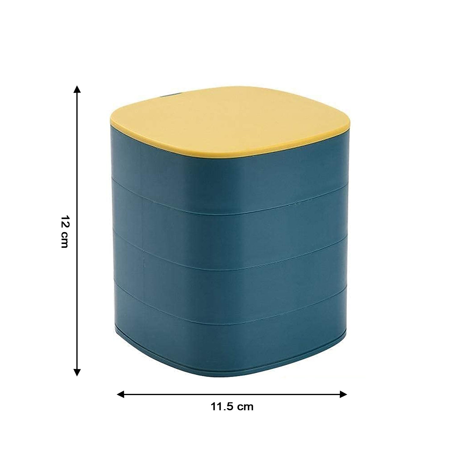 Side view of multicolor jewelry box with mirror and rotation feature Side view of multicolor jewelry box with mirror and rotation feature